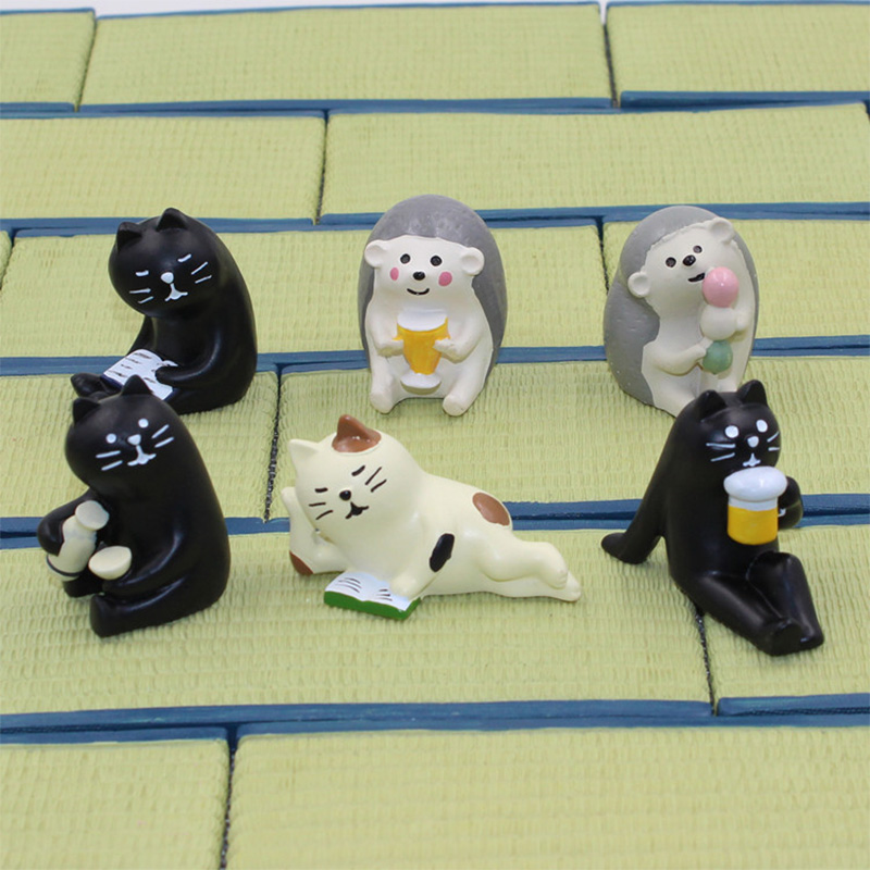 Japan Bonsai Garden - Decole Patung Miniatur Kucing Hitam Beruang